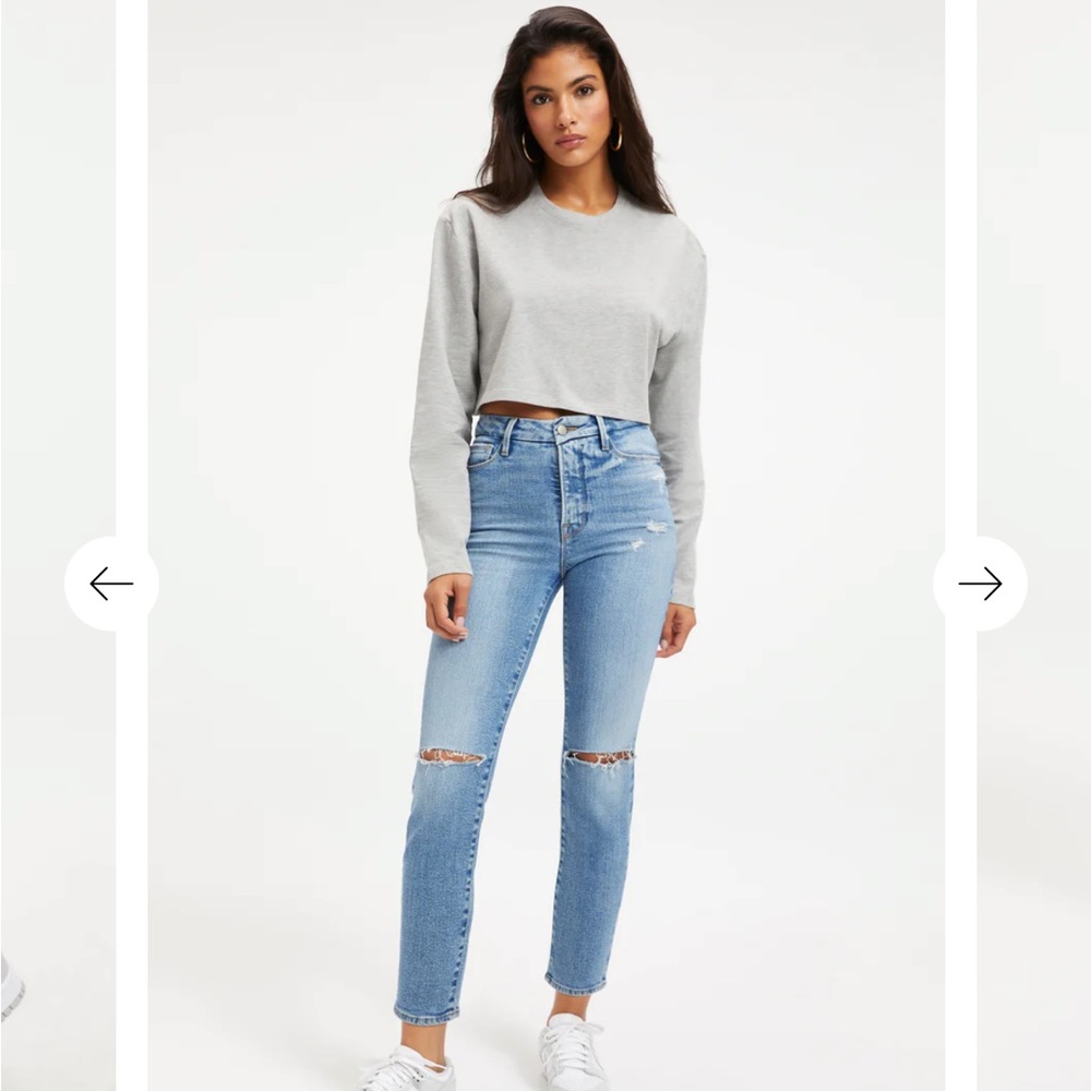 💕NWT Good American Good Classic High Rise Jeans with distressed knees Sz 14/32